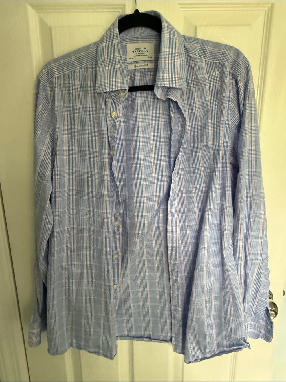 Charles Thrwhitt Blue Plaid Men's Button-Up Shirt